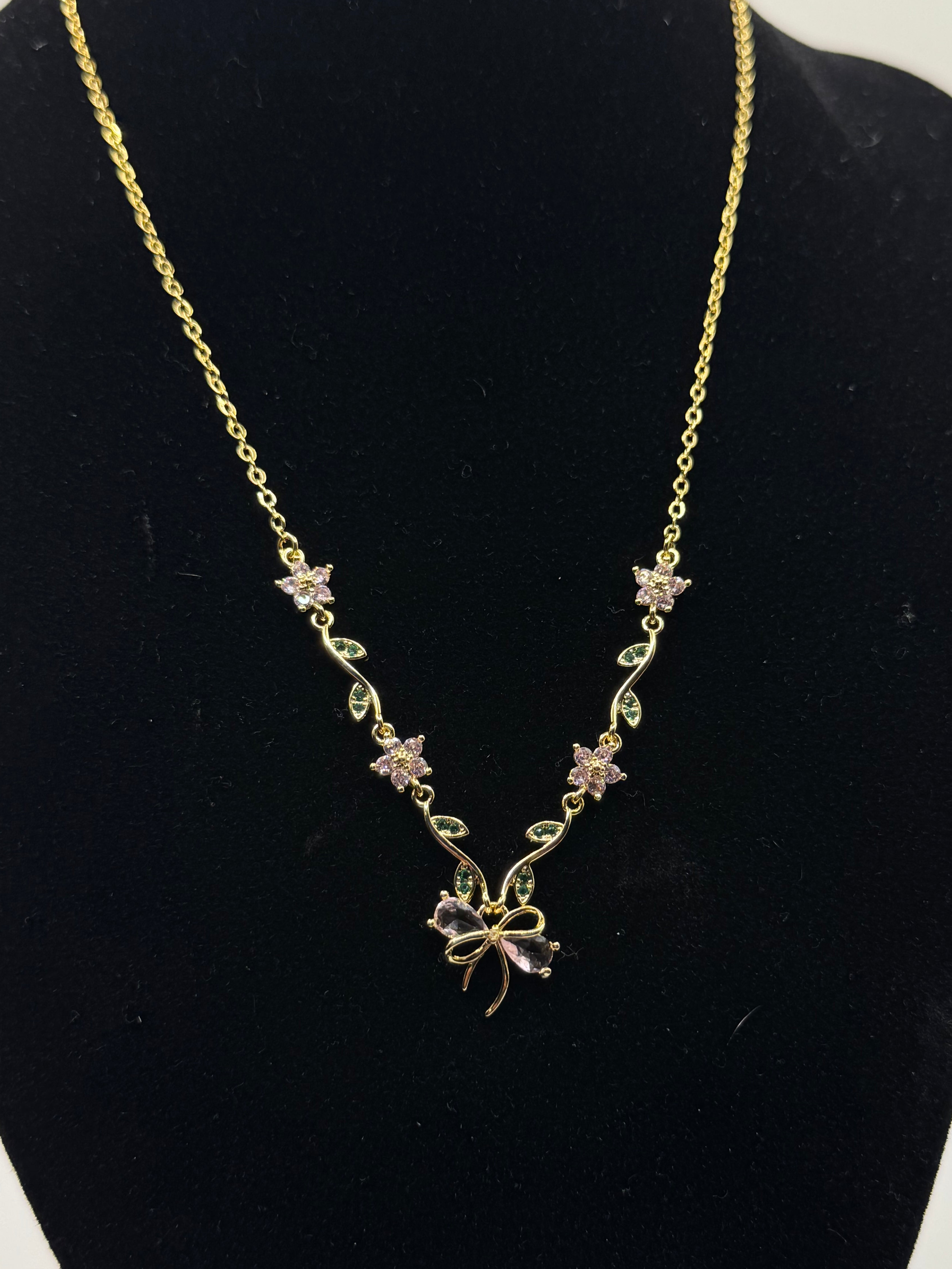 Pink Floral Bow Necklace