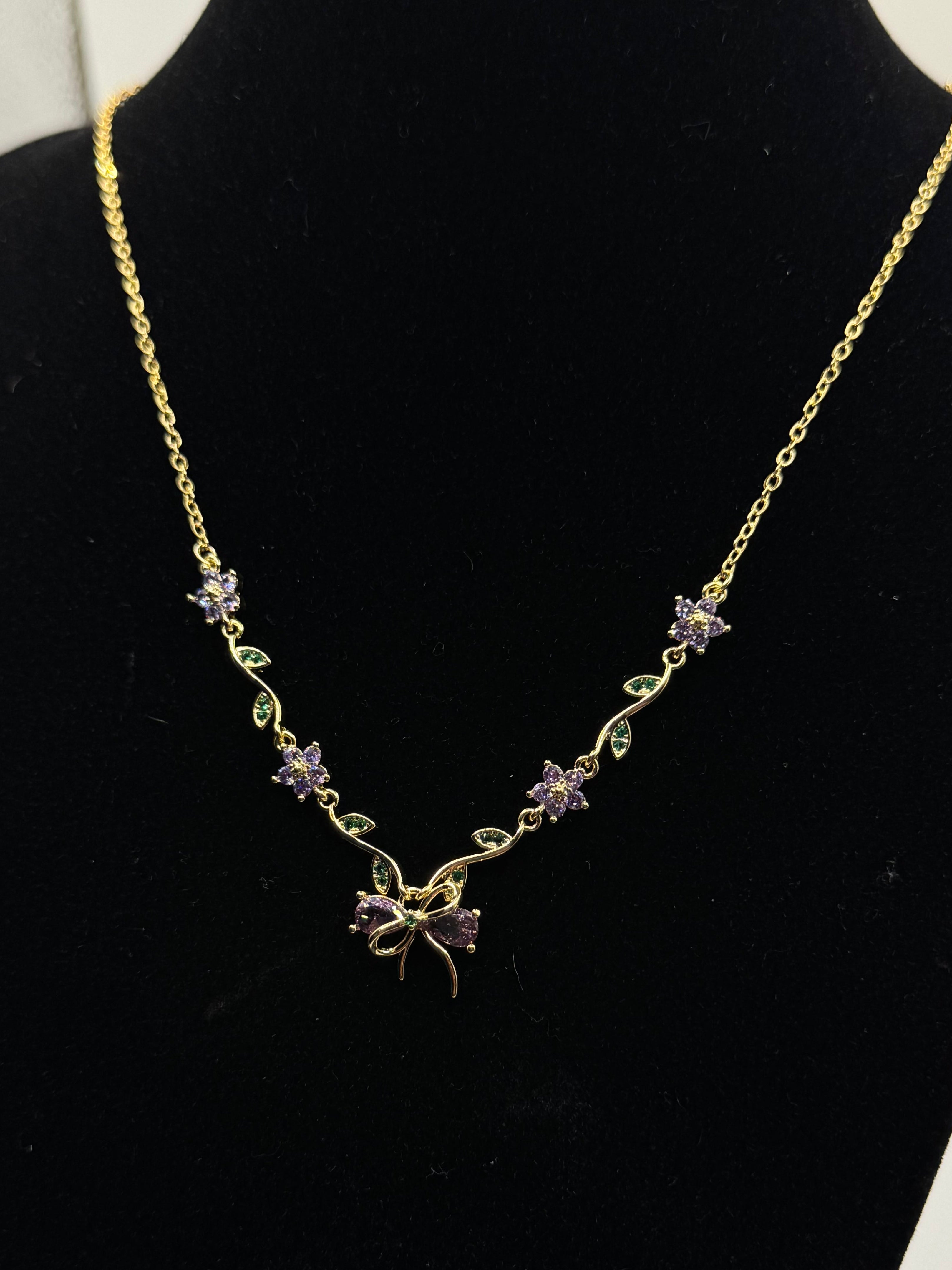 Purple Floral Bow Necklace